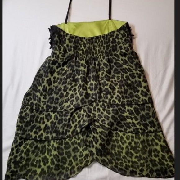 Alice + Olivia Silk Green Leopard Strapless Dress Size Small - Picture 6 of 8